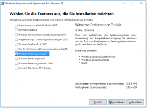 Screenshot Auswahl Windows ADK