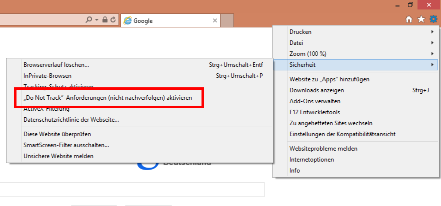 Screenshot der Einstellung bei Internet Explorer 11 